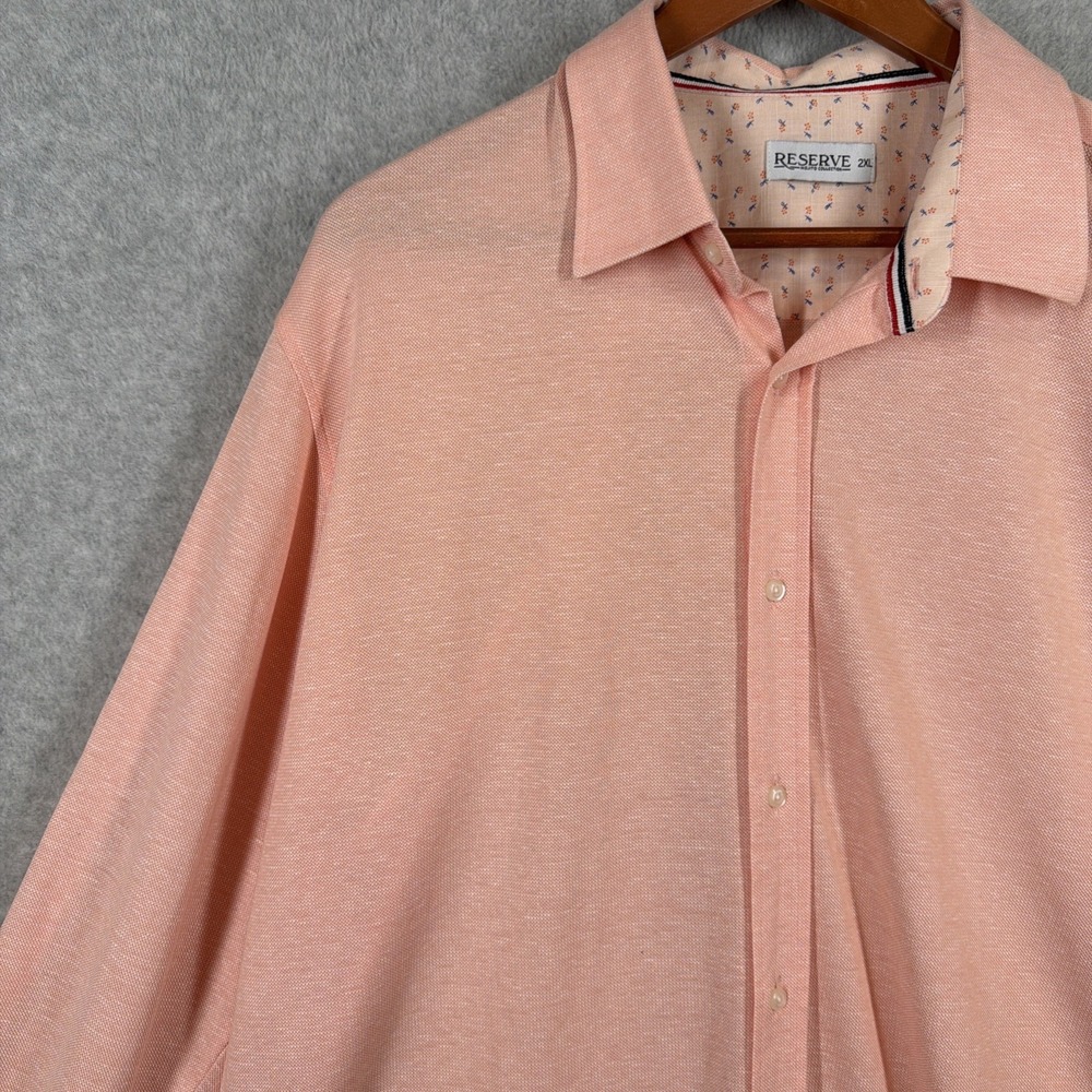 Reserve Mens Dress Shirt Size 2XL Peach Button Up Long Sleeve Cotton Linen